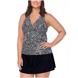 Island Escape Women Black Allover Dot H-Back Swim Tankini Top Plus Size 20W